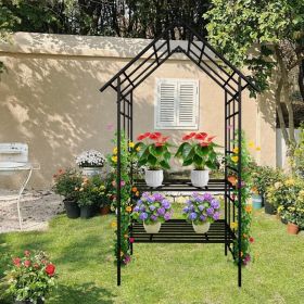 Metal Garden Arch, With Benches That Can Be Converted Into Flower Racks, Climbing Plants To Support Rose Arches, Outdoor Black,Prohibited Platfor