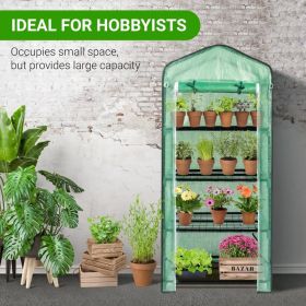 69x49x160cm PE Fabric Flower Room, Black Iron Pipe Pointed Mini Strip, 4-layer Grid Flower Rack With Zipper Roll Door