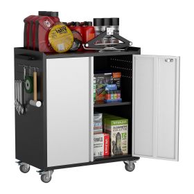 35.4 Inches Tall Metal Tool Storage Cabinet, Locking Steel Rolling Tool Box With Handles, Garage Storage Cabinet With 1 Shelf, 2 Side Pegboards A
