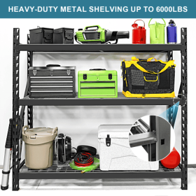 Garage Shelving Heavy Duty 72H 77 W Garage Storage Shelves 6000LBS Heavy Duty Shelving Adjustable 3 Tier Metal Shelving For Garage Storage Shelvi
