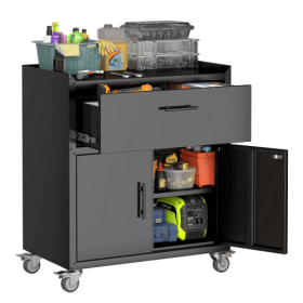 2 Door X 1 Drawer Tool Cabinets For Garage, Lockable Garage Storage Cabinet, Locking Metal Storage Cabinet With Wheels, Rolling Tool Chest, Assem