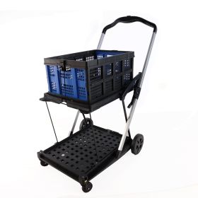 Folding Service Cart With Wheels Double-decker, Shopping, Library, Office Warehouse Moving Carts