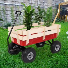 Iron Wood Garden Cart With Four Wheels