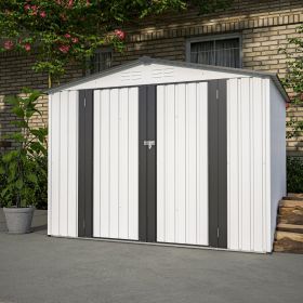 8 X 6 Ft Outdoor Storage Shed, All Weather Metal Sheds With 2 Lockable Doors, Tool Shed For Garden,