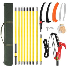 30ft Yellow Manual Trimmer Pole Saw Spiral Splicing With Portable Bag Fiberglass Pole Tool