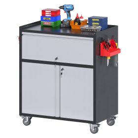 Aobabo Metal Garage Cabinet Steel Garage Cabinet With 1 Drawer And 2 Lockable Doors Rolling Tool Storage Box Assembly Required Black Gray