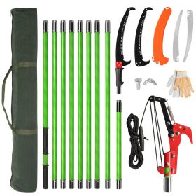 30ft Green Manual Trimmer Pole Saw Spiral Splicing With Portable Bag Fiberglass Pole Tool