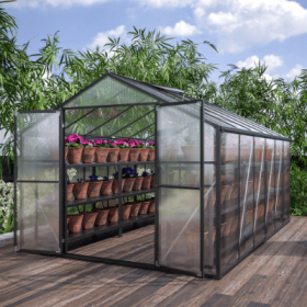 8 X 12'Outdoor Greenhouse, Heavy Duty Polycarbonate Greenhouse, Large Walk-in Greenhouse With Double Doors And Two Ventilation Windows, Aluminum Green