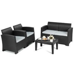 4 Piece Patio Molded Rattan Sectional Sofa Set