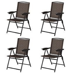 4 pcs Folding Sling Chairs with Steel Armrest and Adjustable Back
