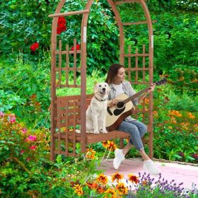6.8FT Wooden Arch with Bench for 2 People, Garden Arbor Trellis for Climbing Plant, Outdoor Garden Lawn Backyard Patio Decor, Dark Brown