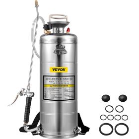 VEVOR 3.5Gal Stainless Steel Sprayer,l Set with 20" Wand& Handle& 3FT Reinforced Hose, Hand Pump Sprayer with Pressure Gauge&Safety Valve