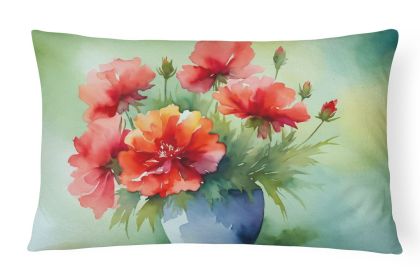 State Watercolor Flowers Throw Pillow Throw Pillow for Indoor Couch Bed Outdoor Patio Washable, Ohio Scarlet Carnations 1699,12Hx16W