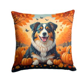 Australian Shepherd Terrier Fall Throw Pillow Machine Washable, Indoor Outdoor Decorative Pillow for Couch, Bed or Patio, 14Hx14W