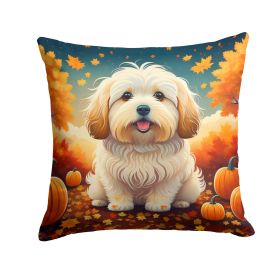 Coton De Tulear Fall Throw Pillow Machine Washable, Indoor Outdoor Decorative Pillow for Couch, Bed or Patio, 14Hx14W