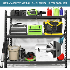 Garage Shelving Heavy Duty 72H 77 W Garage Storage Shelves 6000LBS Heavy Duty Shelving Adjustable 3 Tier Metal Shelving For Garage Storage Shelving In