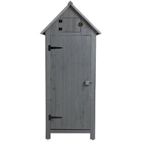 Outdoor Storage Cabinet Tool Shed Wooden Garden Shed 70.5H - Gray