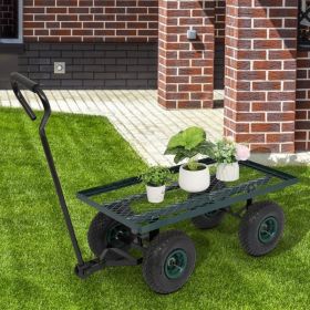 Iron Wood Green Garden Cart With Four Wheels