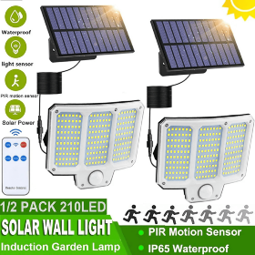 2pcs Solar Light Outdoor, 210LED Super Bright Motion Sensor Solar Strong Power LED Garden Wall Lamp (Option: 2PACK)