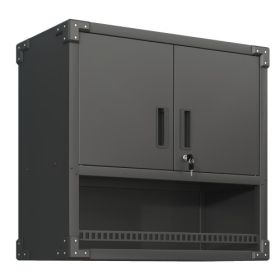 Metal Wall-Mounted Tool Storage Cabinet With Locking Door And 1 Shelf 1 Opened Drawer For Garage Warehouse,Office,Assembly Required (Color: Black)