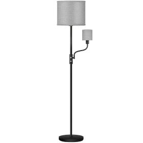67.32In Mother Daughter Floor Lamp with Linen Shade 3200K Brightness 360° Adjustable Reading Light Modern Decoration Standing Lamp for Living Room Bed (Option: Grey)