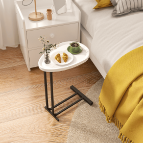 C-Shaped Side Table, C Table End Table for Sofa and Bedside, Couch Side Tables, Wood C-Shaped End Table with Metal Frame Slide for Bedroom Living (Color: White, Material: MDF+Metal)