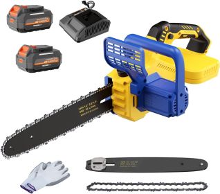 Cordless 14 Inch & 12 Inch Chainsaw, Compatible With 20V MAX Battery, 40V Electric Handheld Power Chainsaw With 1700W Brushless Motor, 4.0Ah Batt (Option: Yellow and blue)