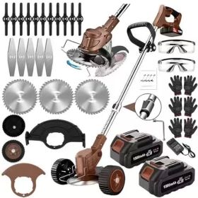 21V Electric Weed Eater With Wheels,Cordless Battery Weed Wacker With Charger, 2Batteries,3 In 1 Brush Cutter String Trimmer Grass Trimmer Lawn M (Color: COFFEE)